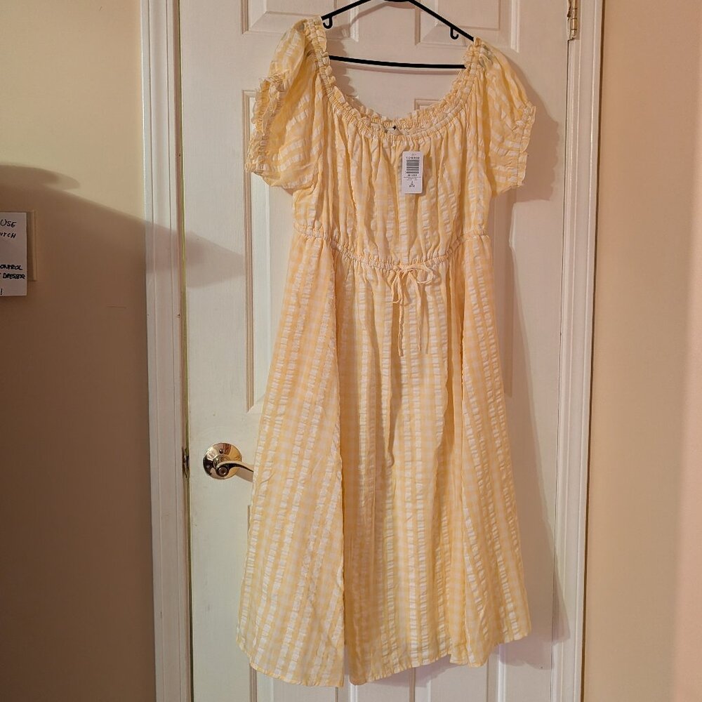 NWT Torrid Midi Seer Sucker Off Shoulder Peasant Dress - Gingham Plaid ~ Size 2